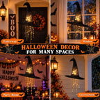 Lighted Witch Hat Hanging Decor, Fabric Witch Hat Lamp for Halloween (3 Pcs)
