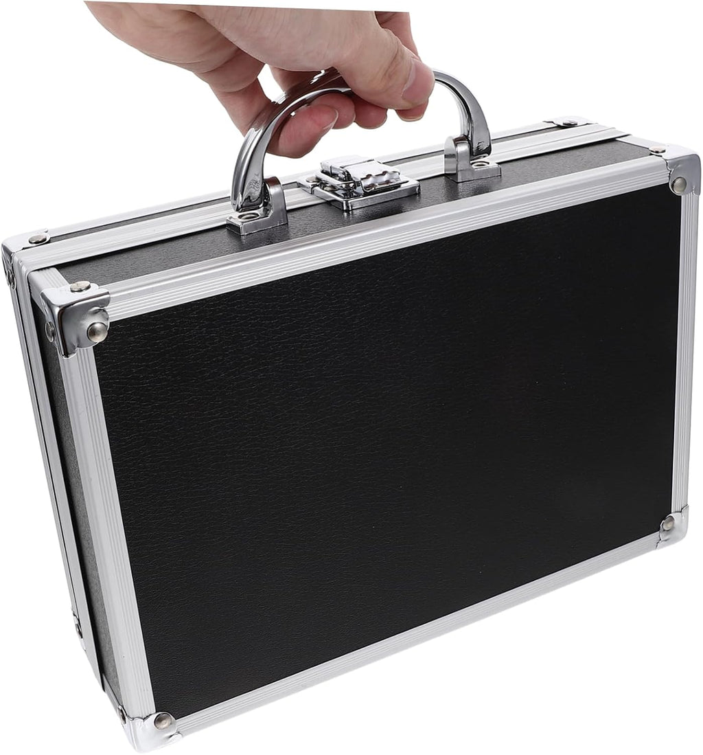 Tool Box Briefcase Aluminum Alloy Hard Shell for Office Travel Black Finish, Handle Design with Large Capacity Interior, Protects Valuables, Business Trip Storage Box