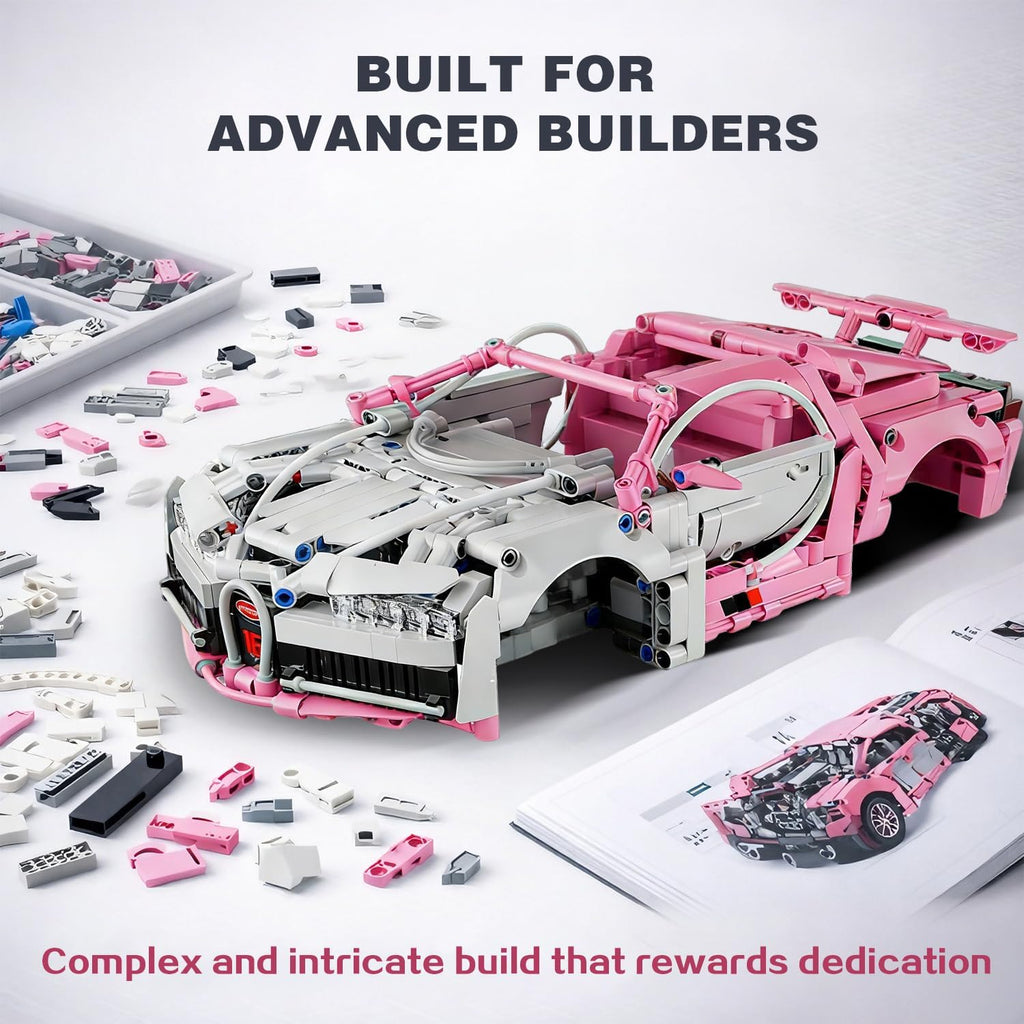 1:14 Pink Race Car Building Blocks, 1,144-Piece Supercar Model Kit
