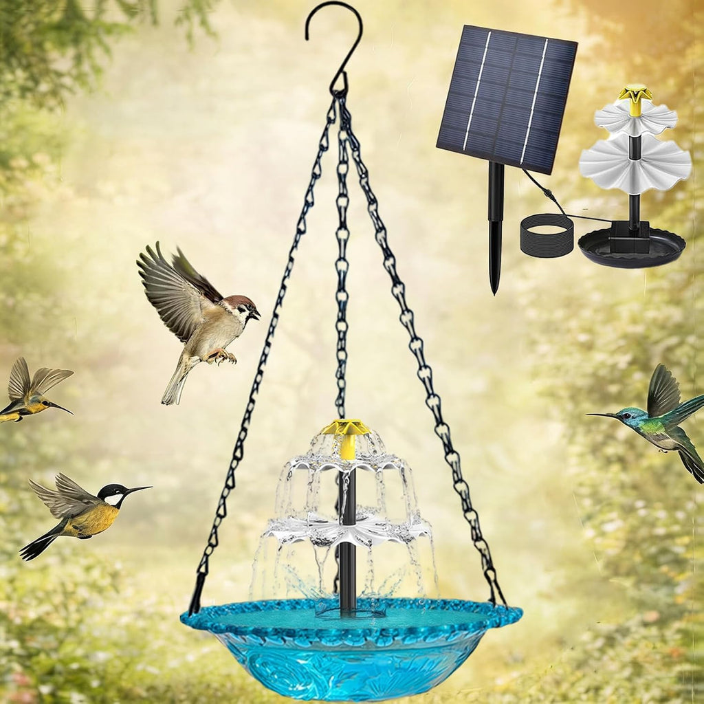 Solar Cascade Hanging Bird Bath Fountain, 9.25" W Solar Powered Outdoor Decor