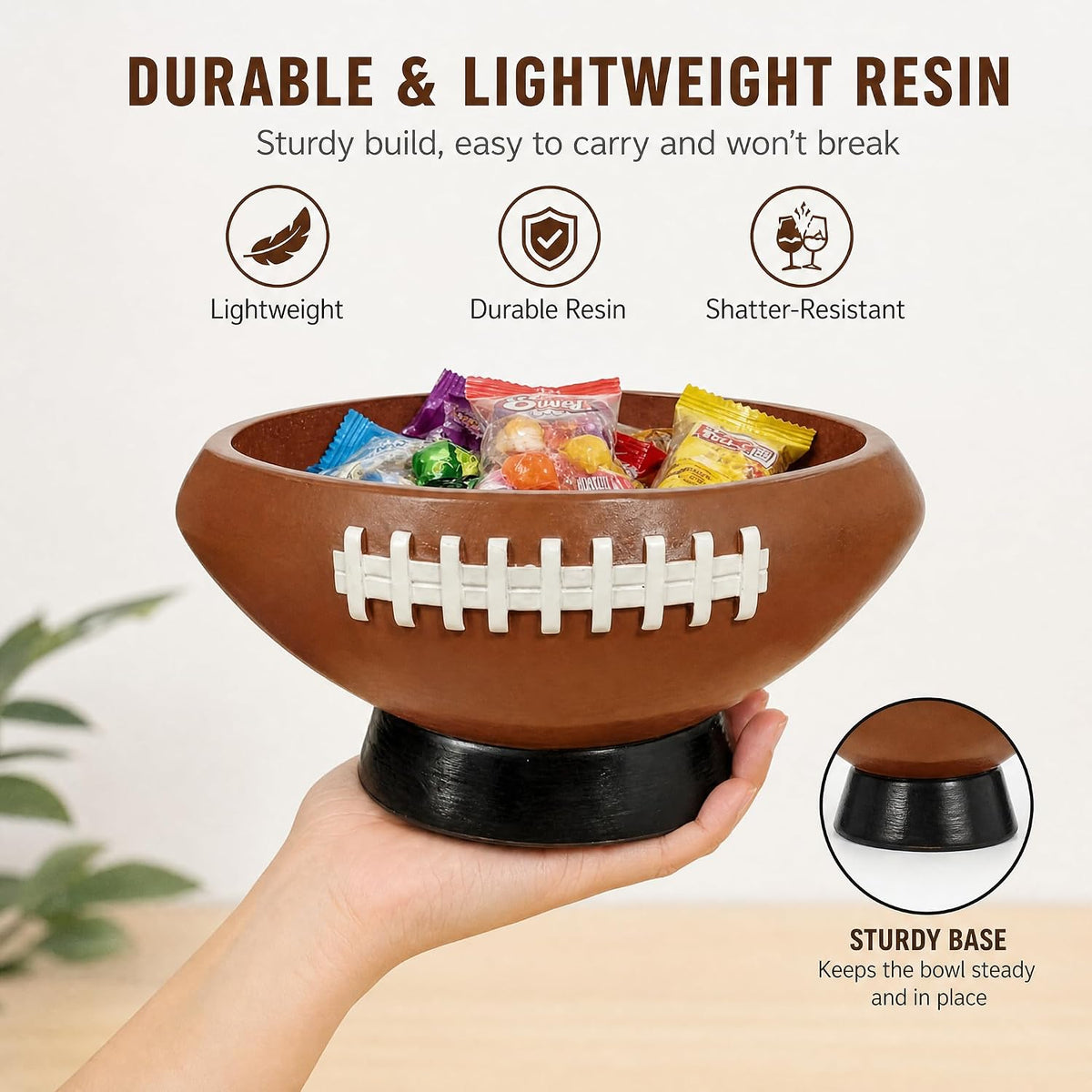 Football Bowl Serving Tray, 7.9 x 5.5 x 3.62 Inches, Reusable Resin Snack Bowl