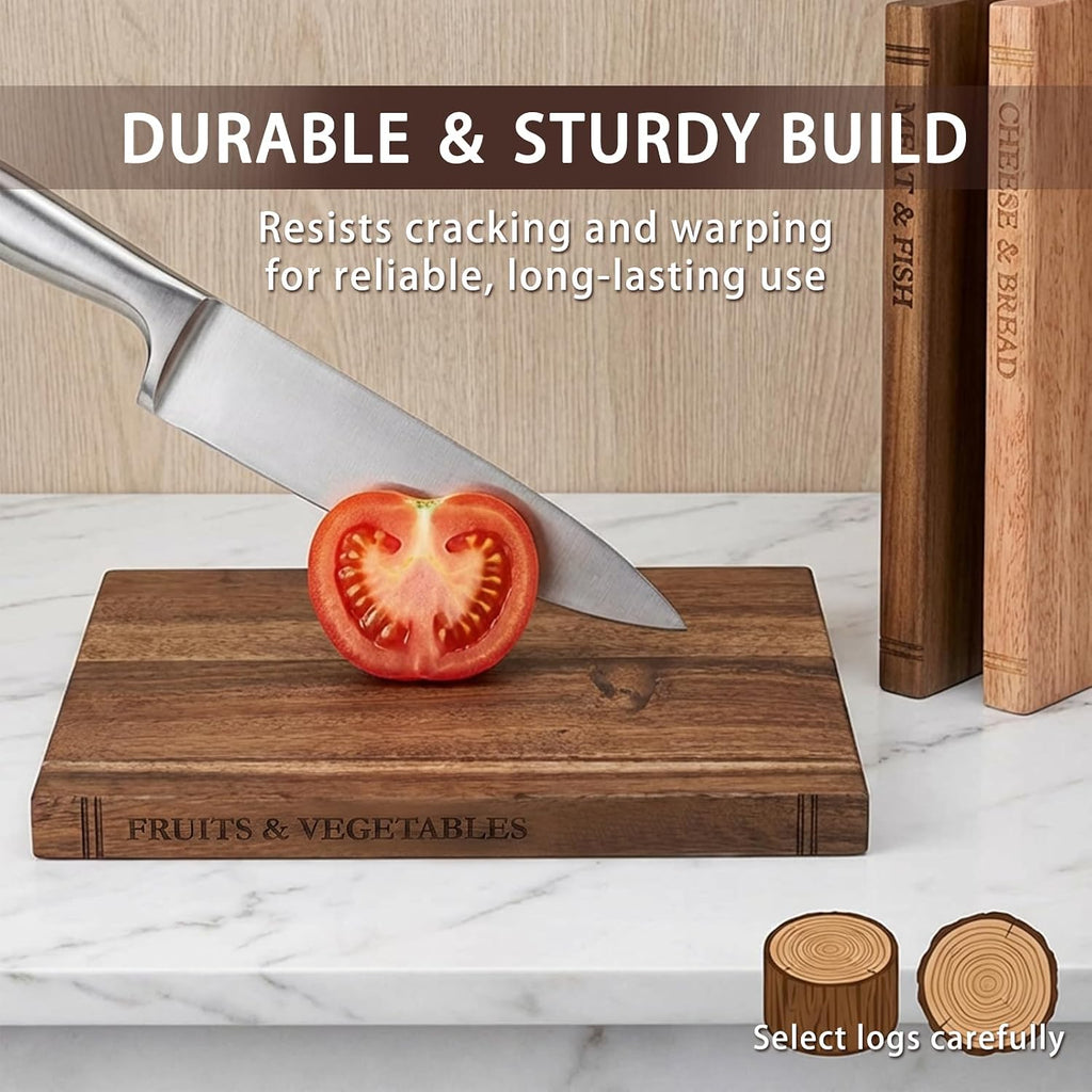 Book Cutting Board Set with Stand, Acacia Wood Boards That Look Like Books