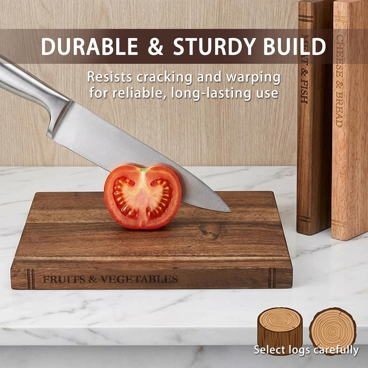 Book Cutting Board Set with Stand, Acacia Wood Boards That Look Like Books