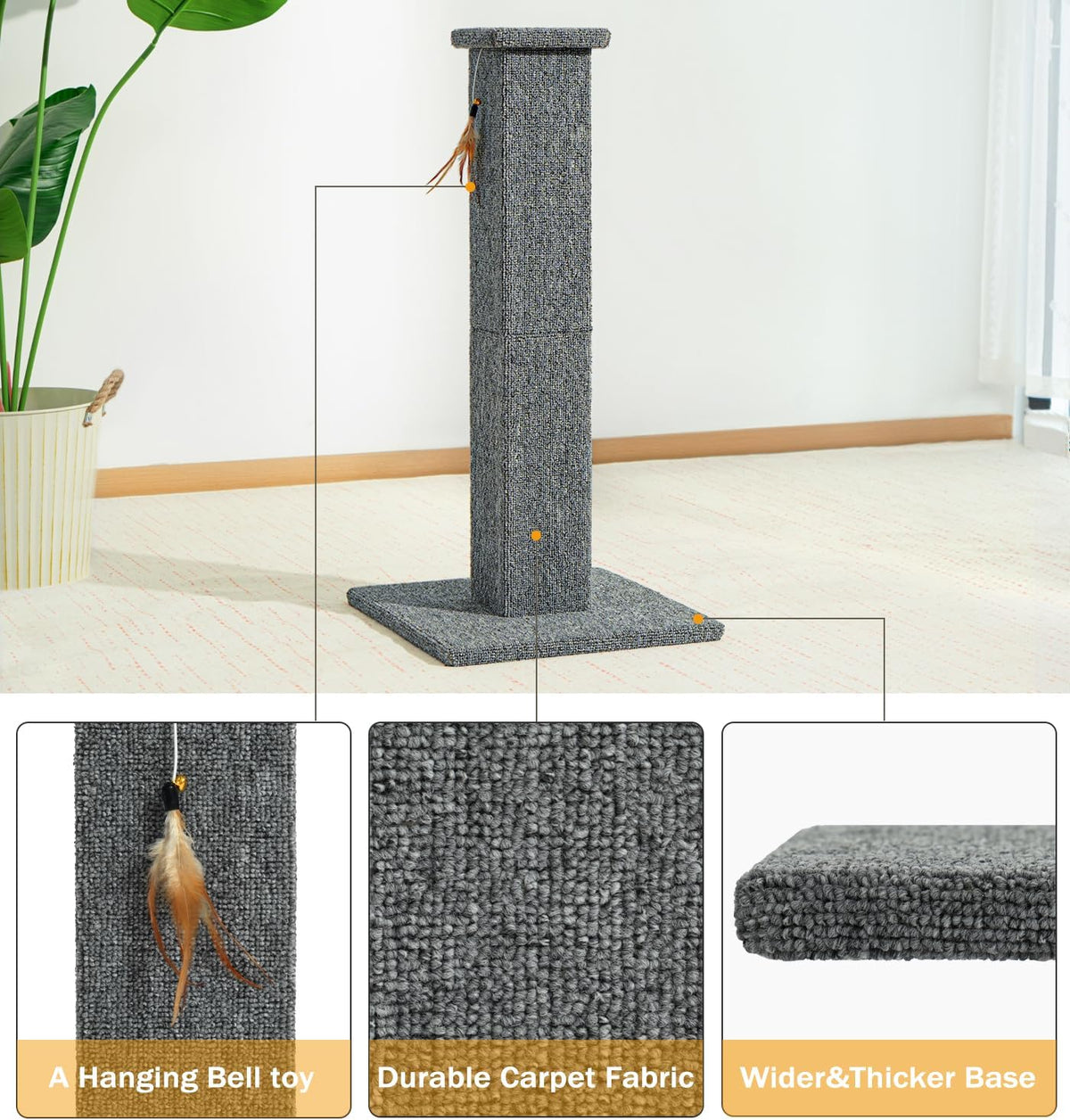 Made4Pets Cat Scratching Post, 32" Carpet Cat Scratcher for Indoor Cats