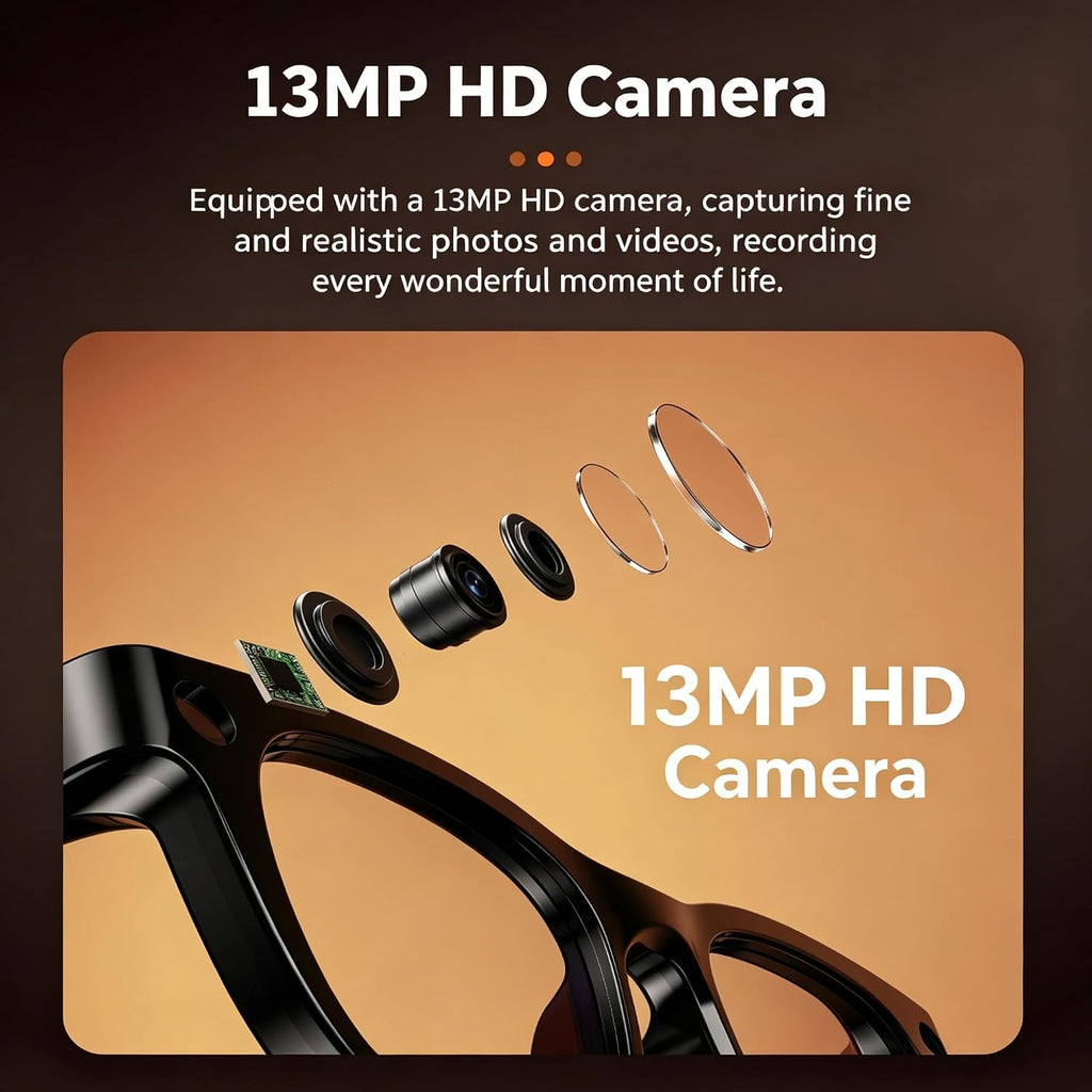 Smart AI Glasses with 13MP Camera, AI Translation, Voice Text, Bluetooth