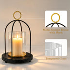 Hurricane Glass Candle Holder with Resin Base, Pillar Candle Lantern Black