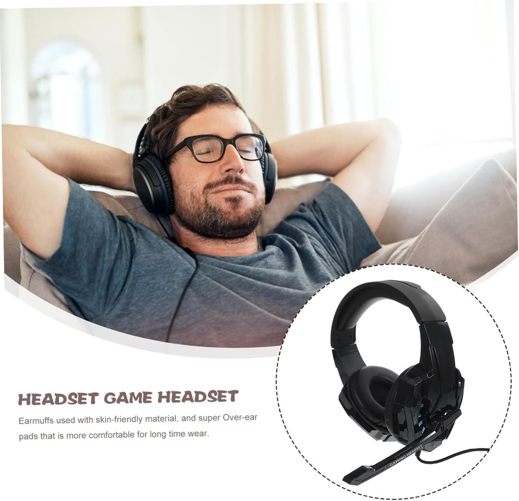 i3000 Gaming Headset with Mic, Black Plastic Over Ear Computer Stretchable Fit, Wired Use, Omnidirectional Microphone, Luminous Style, Gaming Scenario, Long Wear Comfort