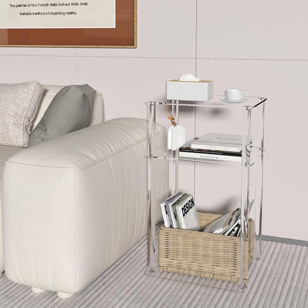 Acrylic End Table, Clear 3-Tier Side Table for Bedroom & Living Roo