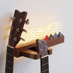 LED Guitar Wall Mount with Shelf, Wooden Guitar Hanger with Pick Holder, USB Powered