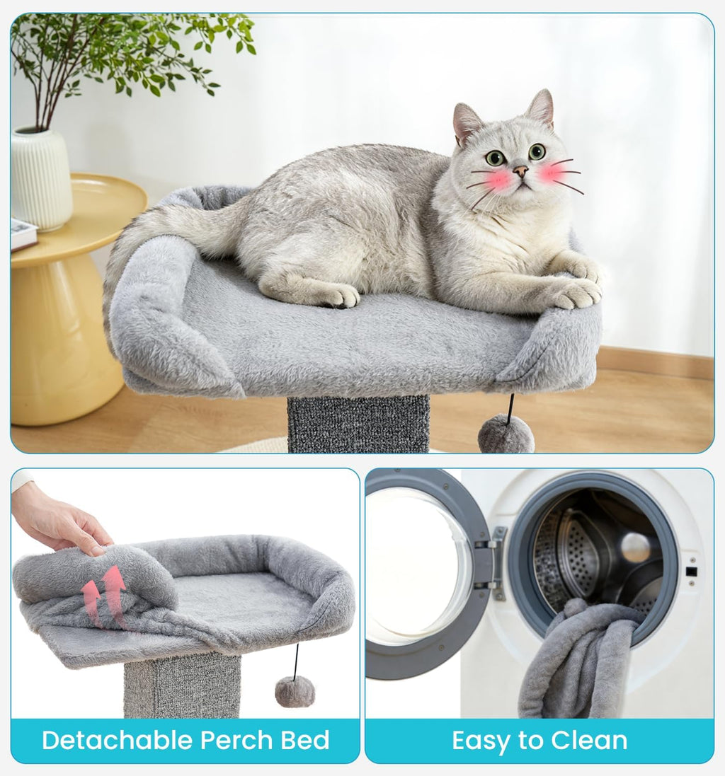 Made4Pets 32" Carpet Cat Scratching Post with Bed, Grey