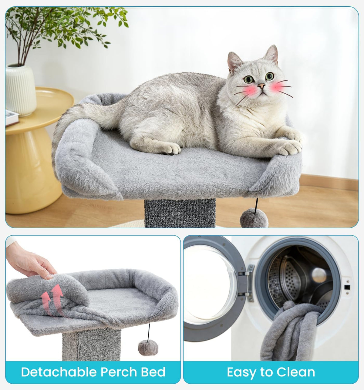 Made4Pets 32" Carpet Cat Scratching Post with Bed, Grey
