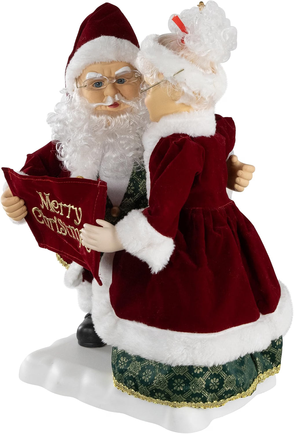 Animated and Musical Mr. and Mrs. Claus Merry Christmas with Lighted Lamppost Figure - 18"