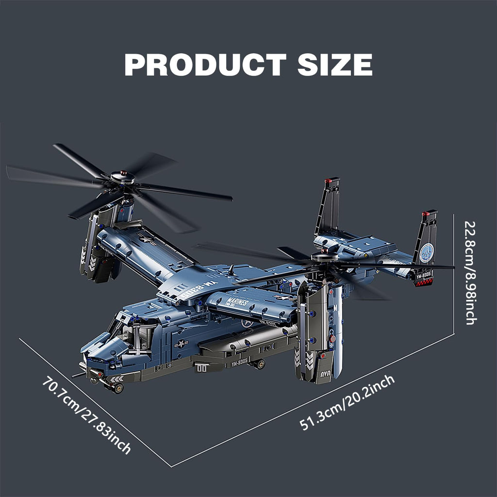 Military Helicopter Building Blocks, V-22 Osprey Model Kit, 1,486 Pieces