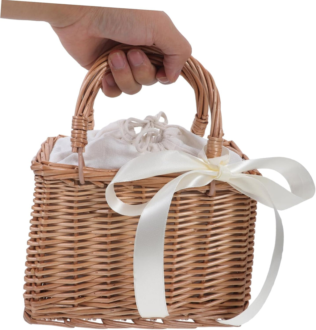 Rattan Flower Basket Container for Home Decoration and Gifts White Simulation Style, Rattan and Cotton Cloth, Portable Storage for Flowers, Proposal or Home Use