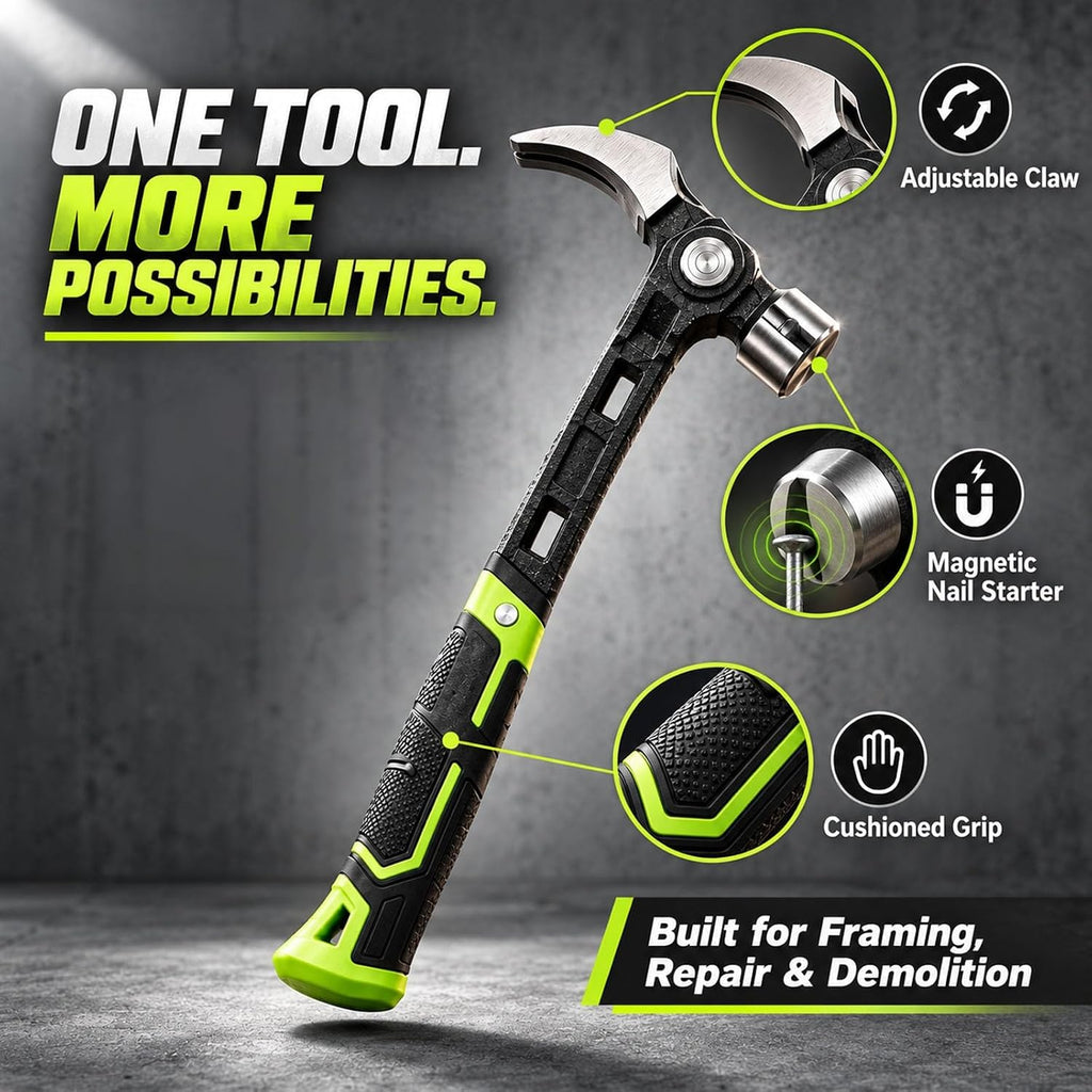 Adjustable Nail Puller Hammer with Magnetic Nail Holder