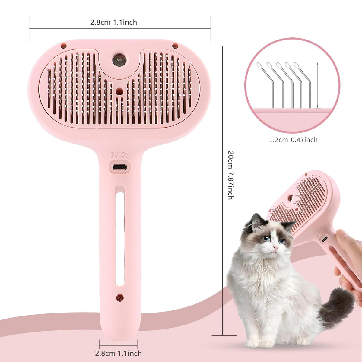 Pet Hair Removal Comb with Water Tank, Deshedding & Bathing Grooming Brush for Cats & Dogs