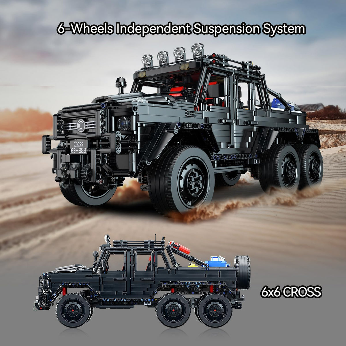 1:8 RC Wrangler Pickup Truck Building Set, 3,224-Piece Off-Road Model