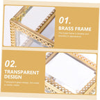 Glass Jewelry Box Decorative Storage Holder for Rings and Earrings Brass Frame, Cube Style, Home Display Accent, Gift Choice for Friends and Colleagues