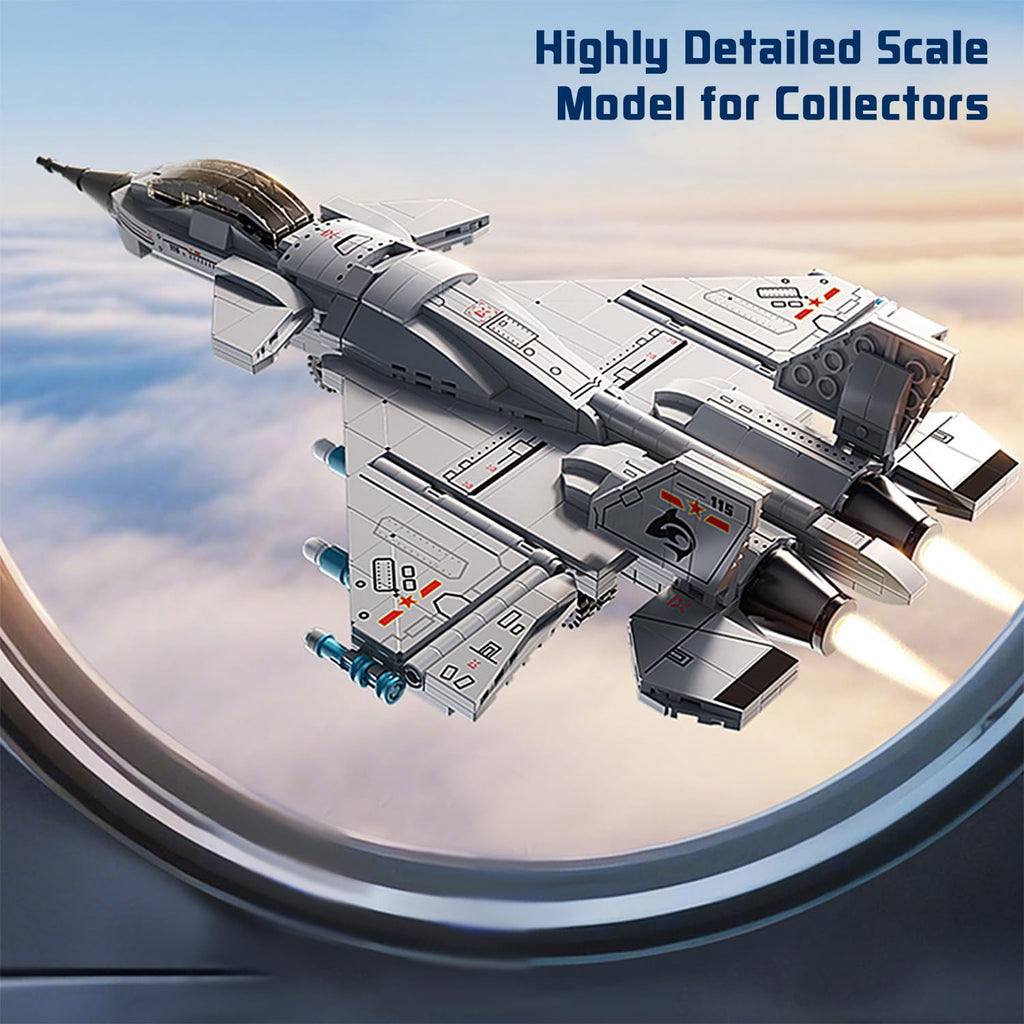 Military Fighter Jet Building Set, 577-Piece Aircraft Model Kit with Foldable Wings