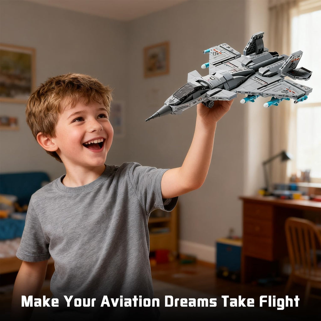 Military Fighter Jet Building Set, 577-Piece Aircraft Model Kit with Foldable Wings