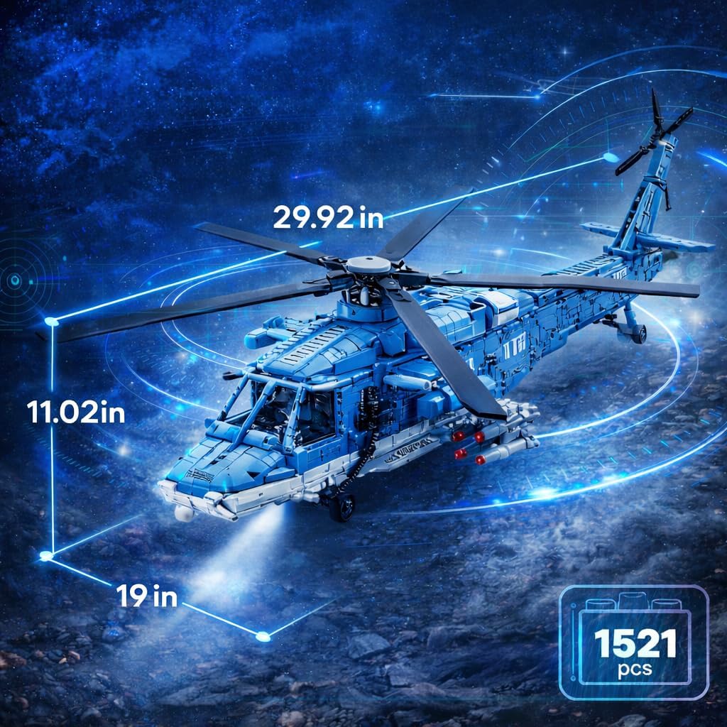 Military Helicopter Fighter Jet Building Blocks, 1,521-Piece Technic Aircraft