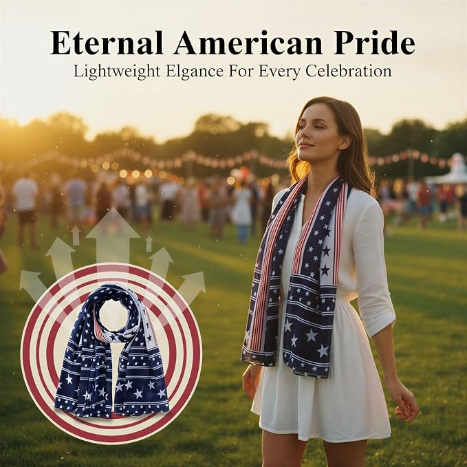 2 Pcs USA Flag Scarf Americana Stars and Stripes Patriotic Shawl for Men Women