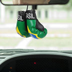 Brazil Flag Mini Boxing Gloves Keychain Pair Hanging Decor PVC Cotton Build, for Bags and Keys, Patriotic Style, Fine Workmanship, 1 Pair Set