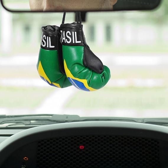 Brazil Flag Mini Boxing Gloves Keychain Pair Hanging Decor PVC Cotton Build, for Bags and Keys, Patriotic Style, Fine Workmanship, 1 Pair Set