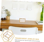 Glass Jewelry Box Decorative Storage Holder for Rings and Earrings Brass Frame, Cube Style, Home Display Accent, Gift Choice for Friends and Colleagues