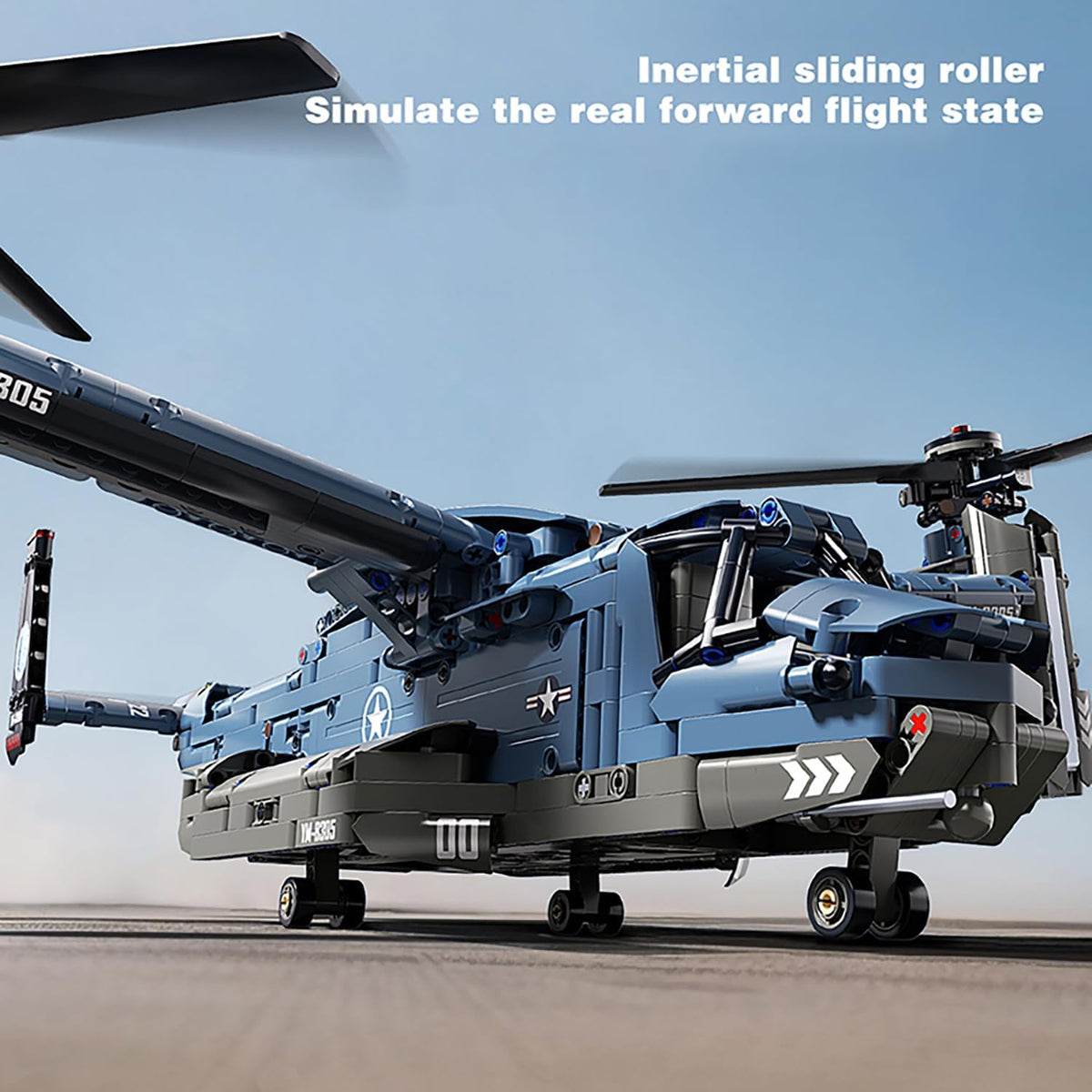 Military Helicopter Building Blocks, V-22 Osprey Model Kit, 1,486 Pieces
