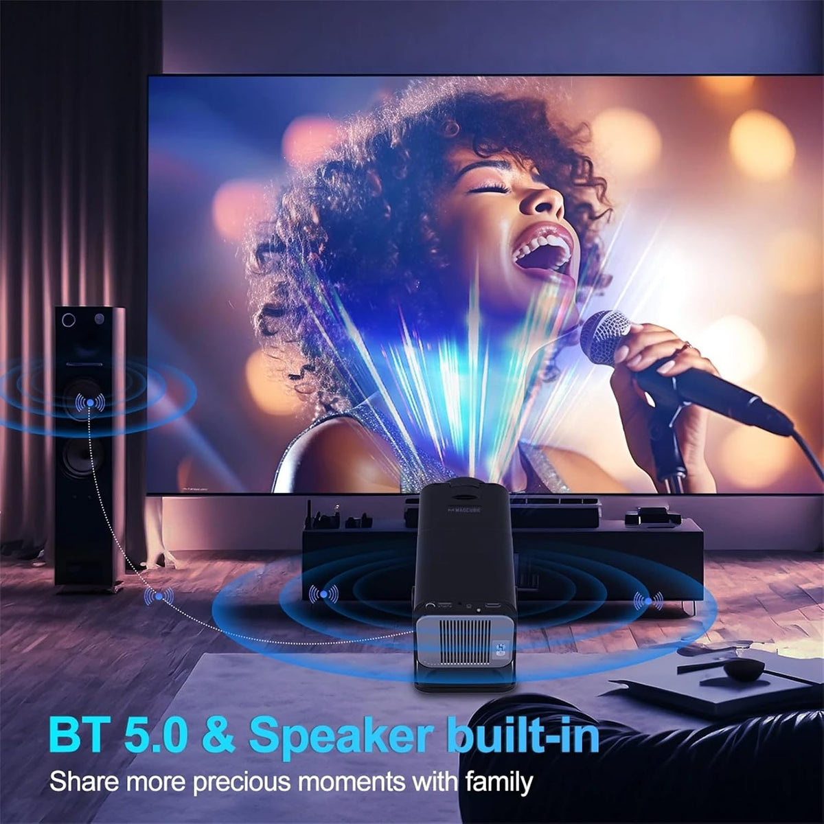 HY320 1080P Android Projector, 390ANSI, WiFi6, Bluetooth 5.0, Portable Home Theater