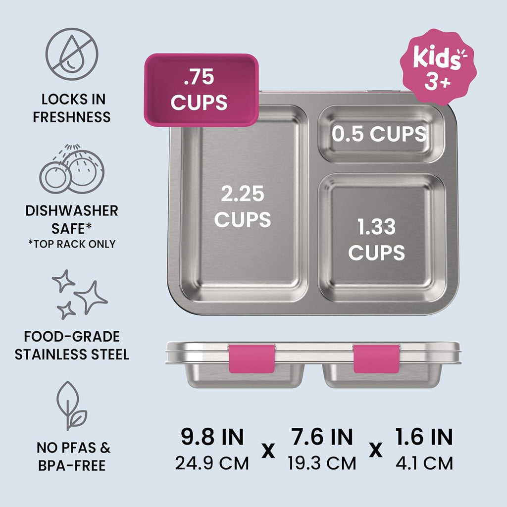 Kids Stainless Steel Leak-Resistant Lunch Box, 3 Compartments
