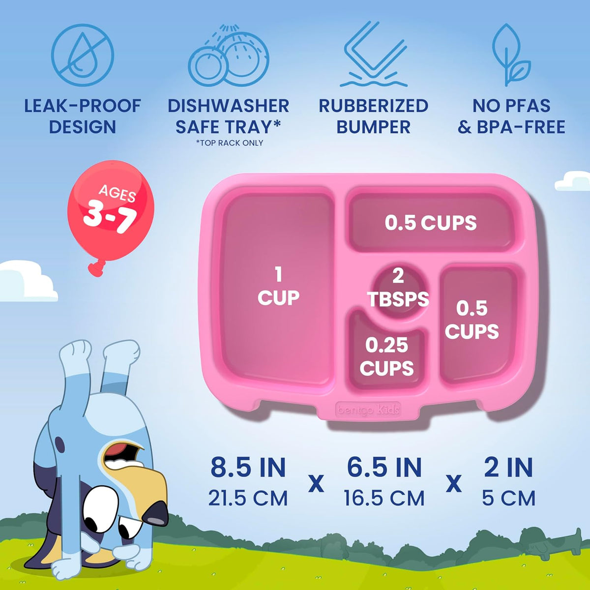 BLUEY Kids Leak-Proof, 5-Compartment Bento-Style Kids Lunch Box