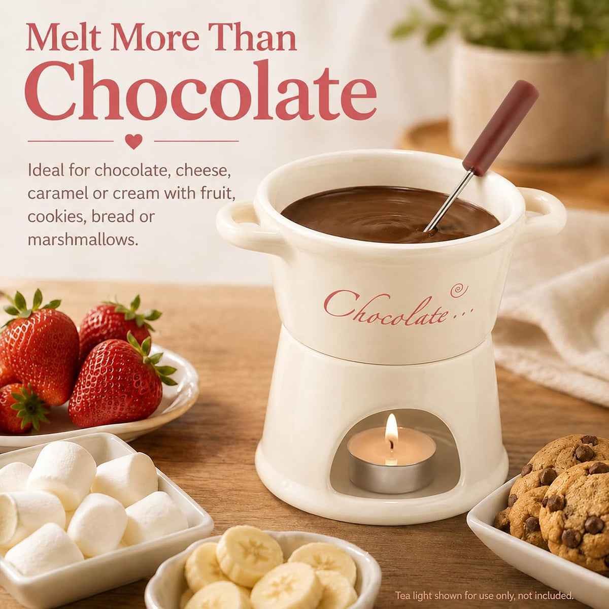 Fondue Pot Set, Ceramic Chocolate Melting Cup with 2 Forks, No Candles Mini Hot Pot Bowl can Melting Cheese Butter Chocolate Caramel, Gifts for Birthday Christmas Date Night Weddings Valentines