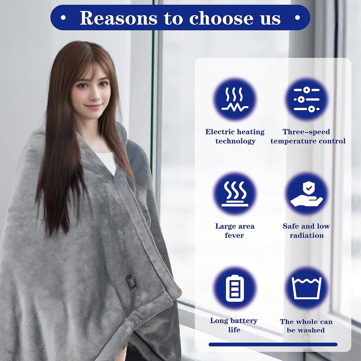 Cordless Wearable Heated Blanket, USB Electric Throw Shawl with Power Bank