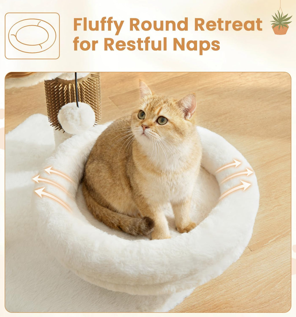 17.7" Modern Cat Tree, Basket Bed with Scratching Post for Small Cats