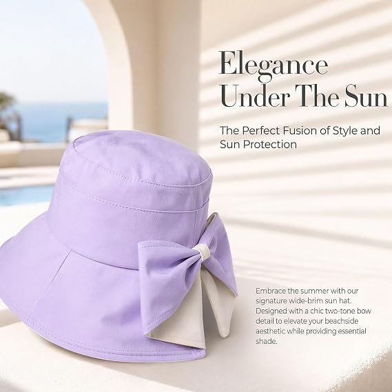 Women's Bowknot Wide Brim Sun Protective Hat, Packable Bow Knot Wide Brim Hat Lightweight Chic Ribbon Summer