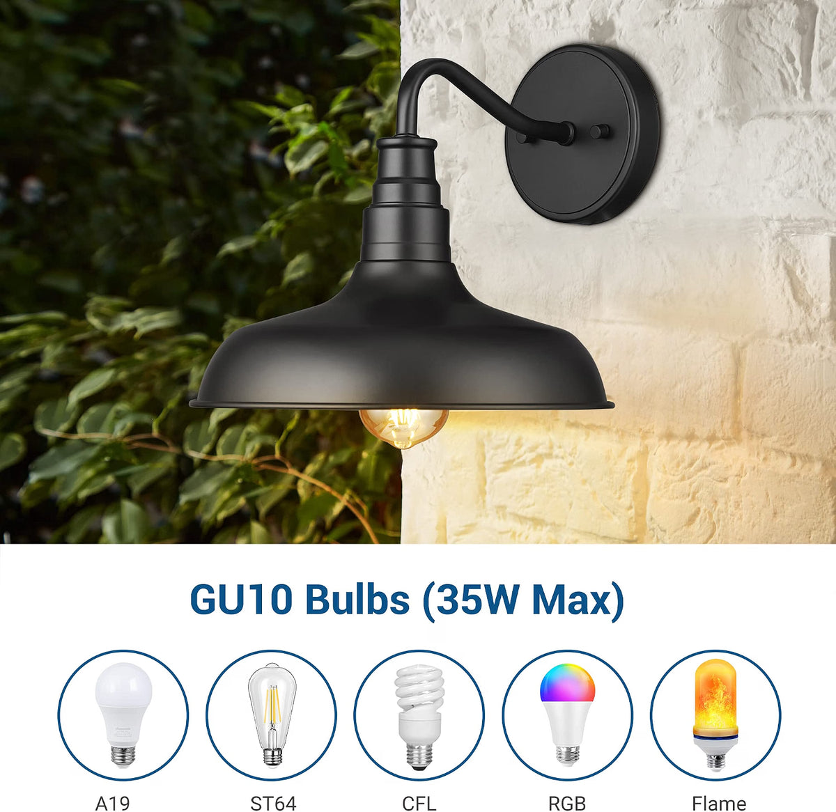 2 Pack Farmhouse Outdoor Wall Lights with 6 Vintage ST64 LED Edison Bulbs, 2200K E26 Dimmable