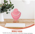 Pink Necklace Display Stand Jewelry Bust Holder Organizer Rack Wood and Cloth Materials, Mannequin Head Bust Shape, Decorative Room Decor, Giveaways, Multifunctional Use
