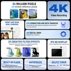 4K Digital Camera, Autofocus Point-and-Shoot Camera