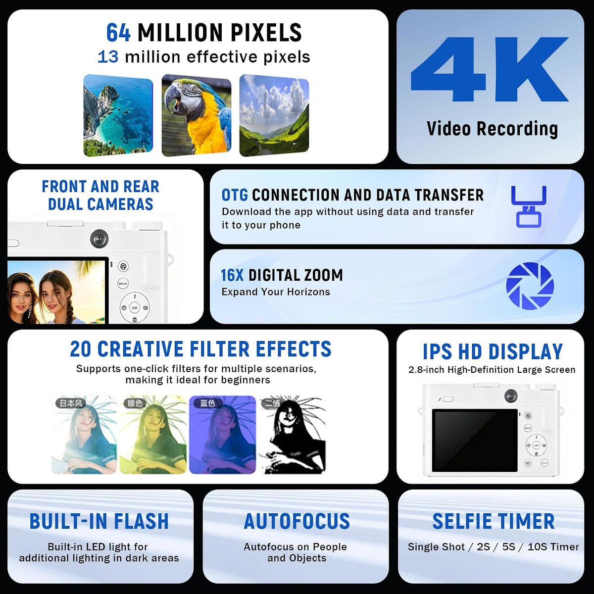 4K Digital Camera, Autofocus Point-and-Shoot Camera