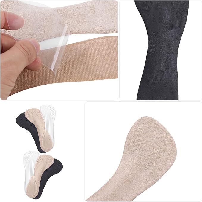 3 Pairs Arch Support Insoles with Shock Absorption for Women Gel and Cloth Build, Sweat Absorbent Finish, Anti Slip Design, Black Apricot Set