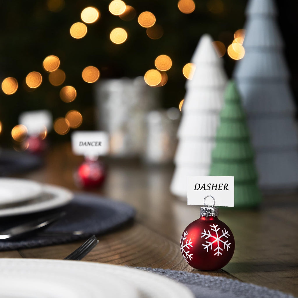 Christmas Glass Ball Ornament with Snowflake Place Card Holders - 2" - Red - Set of 6