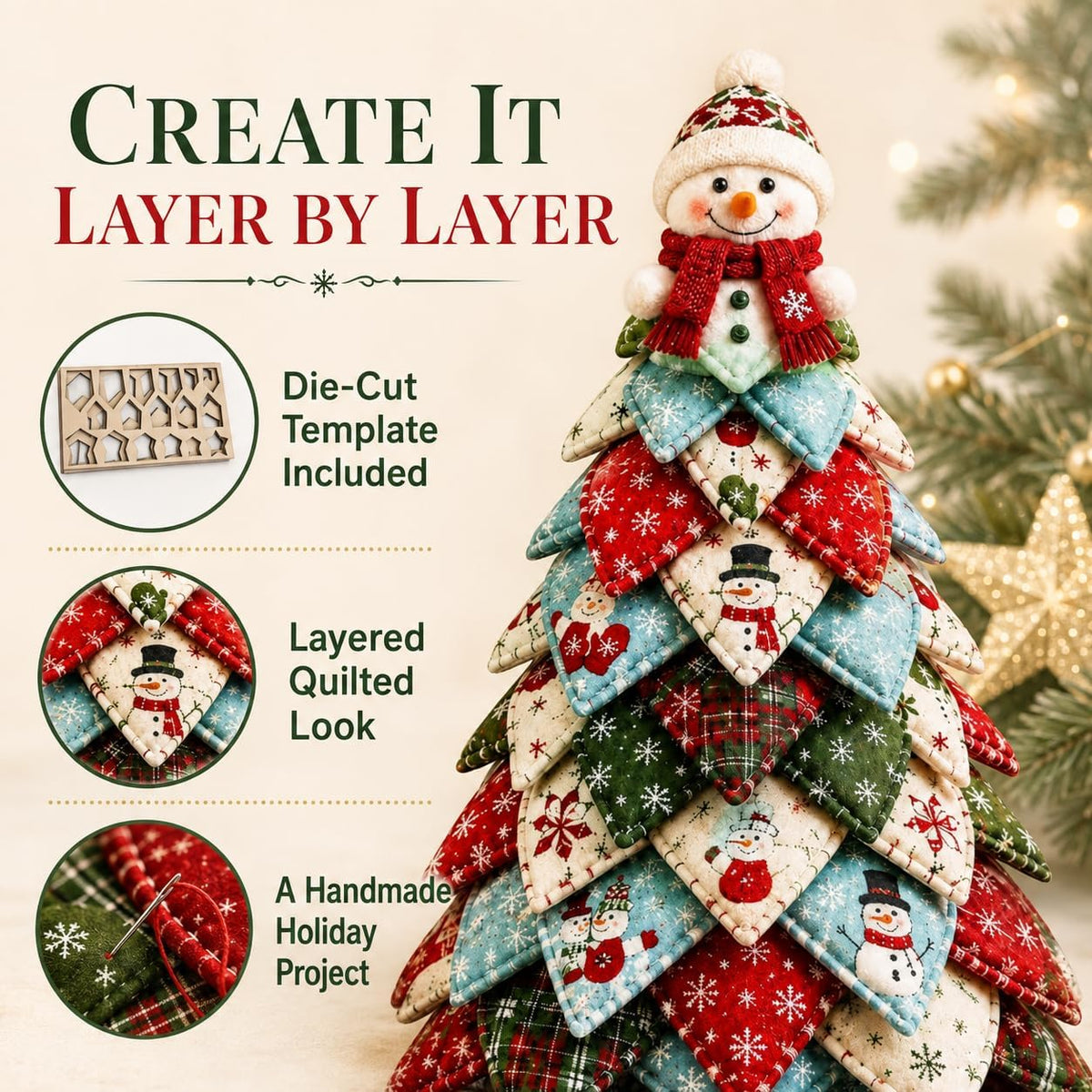 DIY Quilted Christmas and Halloween Tree Kit with Die-Cut Template (Type E) Die-Cut Template, Fabric, Filling and Printed