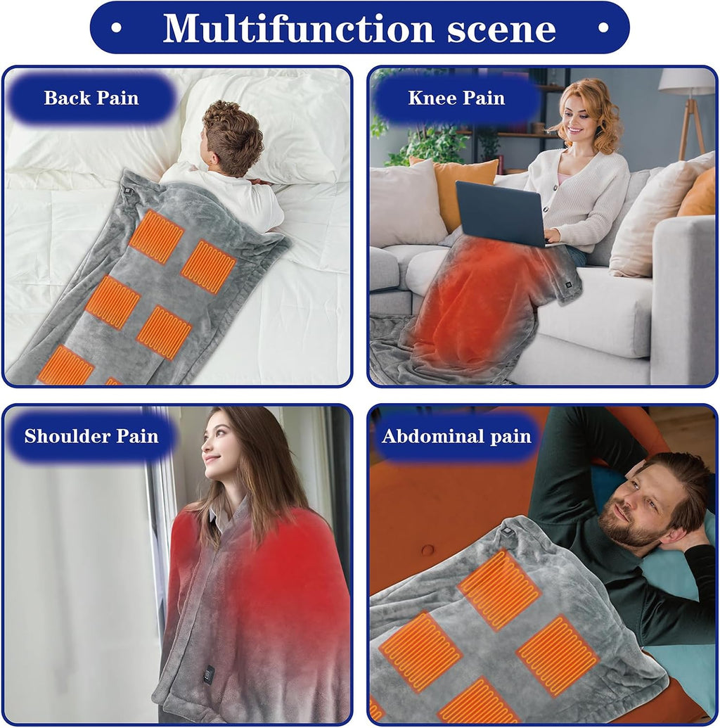 Cordless Wearable Heated Blanket, USB Electric Throw Shawl with Power Bank