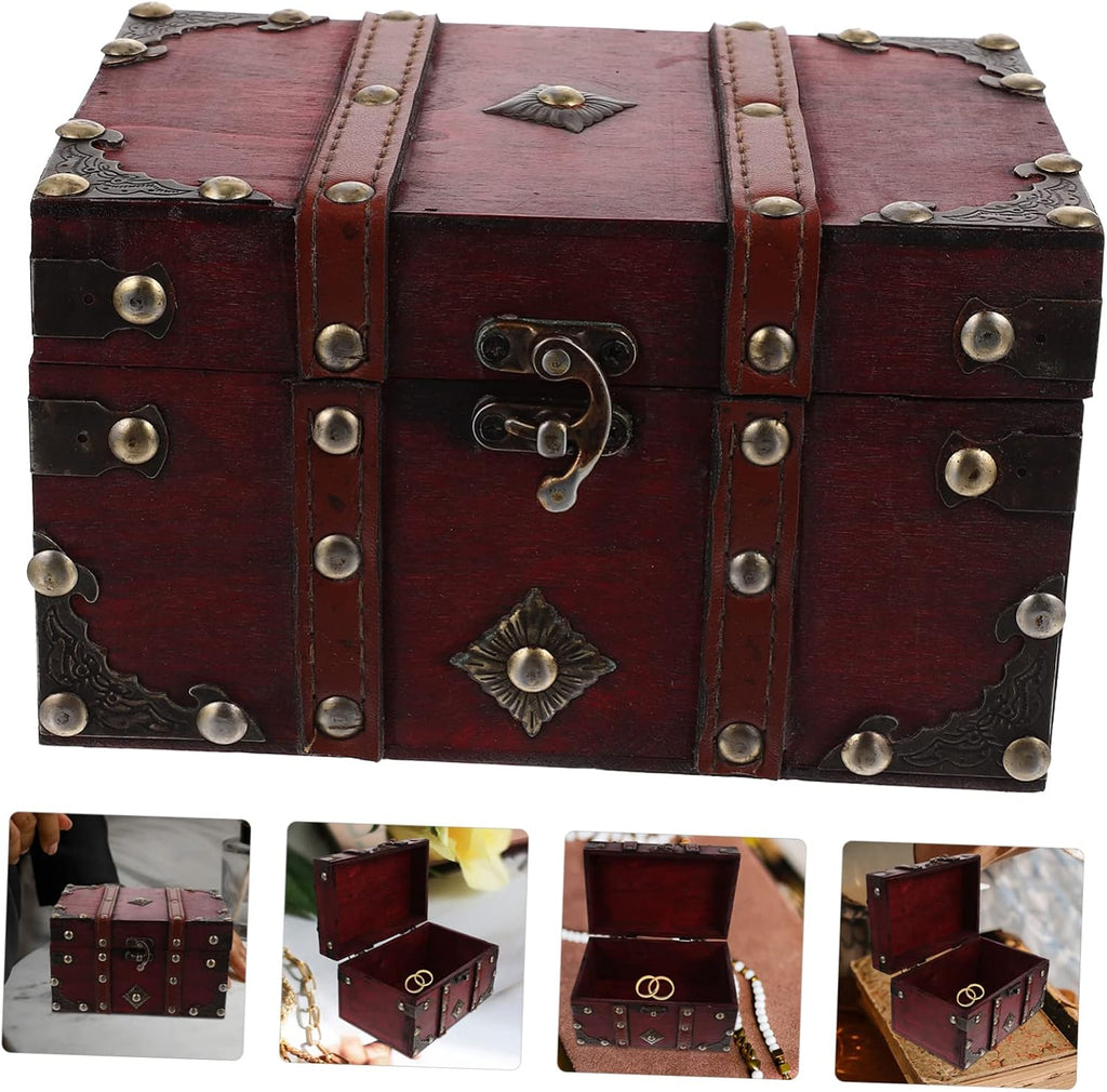 Wooden Jewelry Trinket Box Small Retro Storage Case for Decor Gift-ready Dust Protection, Vanity Tabletop or Retail Countertop Display, for Beads and Coins