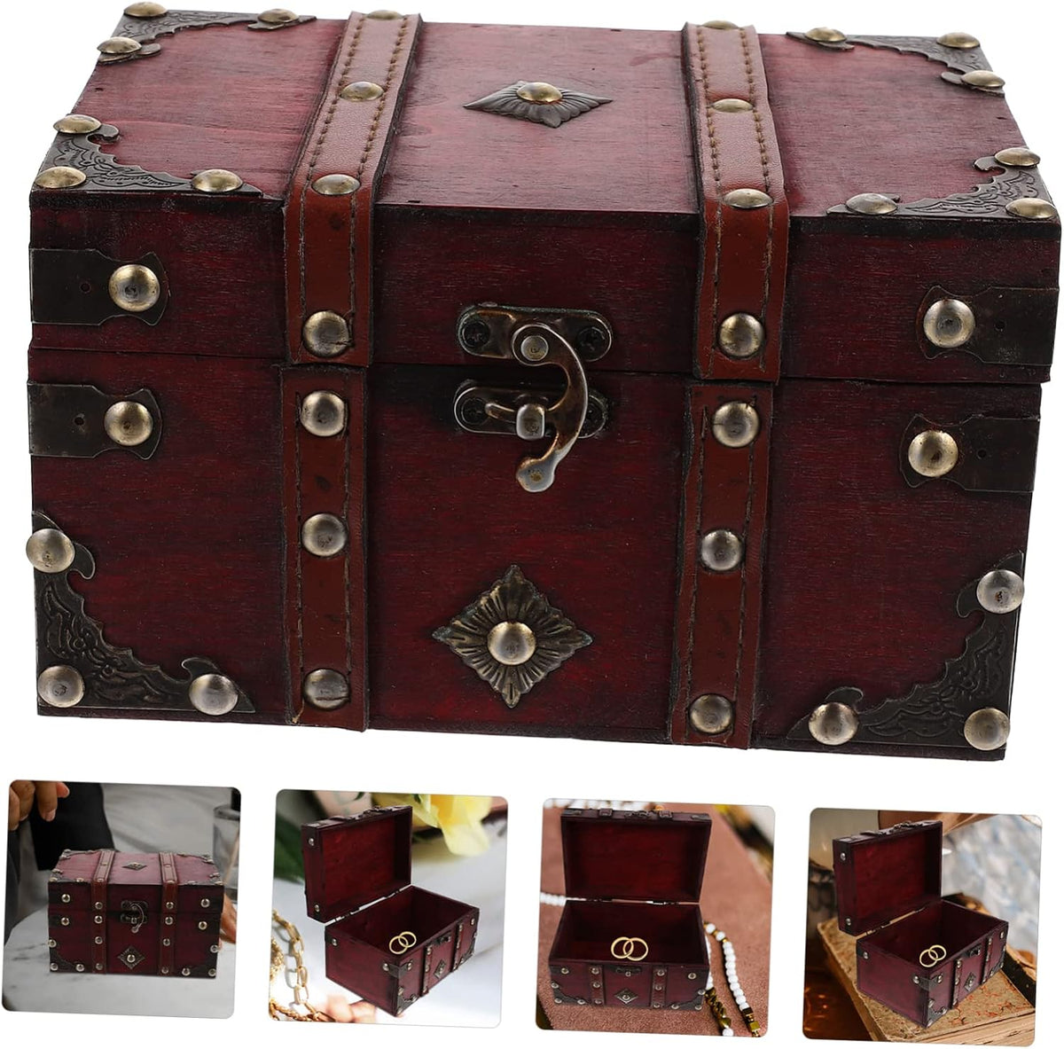Wooden Jewelry Trinket Box Small Retro Storage Case for Decor Gift-ready Dust Protection, Vanity Tabletop or Retail Countertop Display, for Beads and Coins