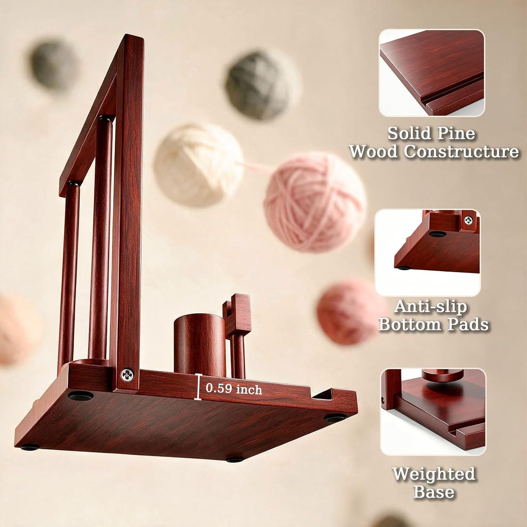Wooden Yarn Holder for Crocheting, Double Magnetic Spindles Yarn Spinner