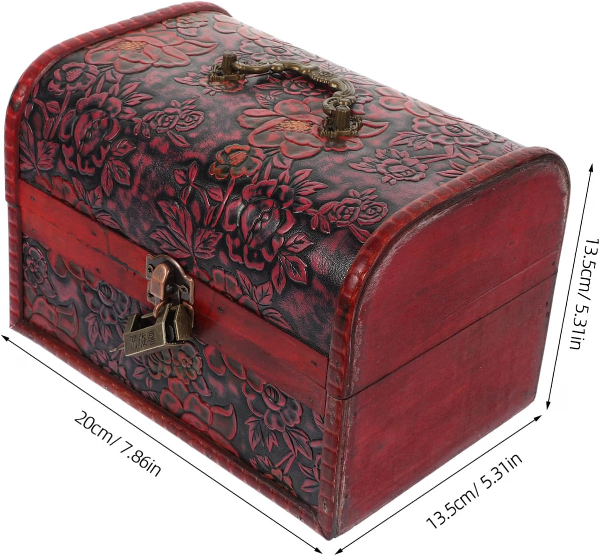 Vintage Jewelry Box Wooden Treasure Chest with Padlock Handle Desktop Storage for Bracelets and Sundries, Compact Sturdy Design, Birthday and New Year Gift Use
