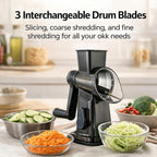3-In-1 Manual Rotary Cheese Grater Vegetable Slicer with Suction Base